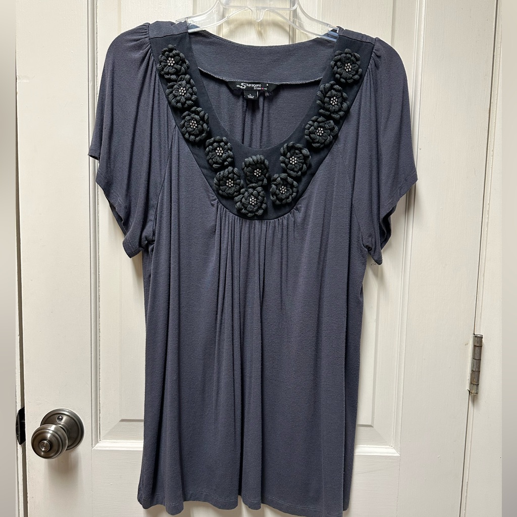 $5 If Bundled Large Sharagano Grey Top Crochet Flowers Embellished With Jewels